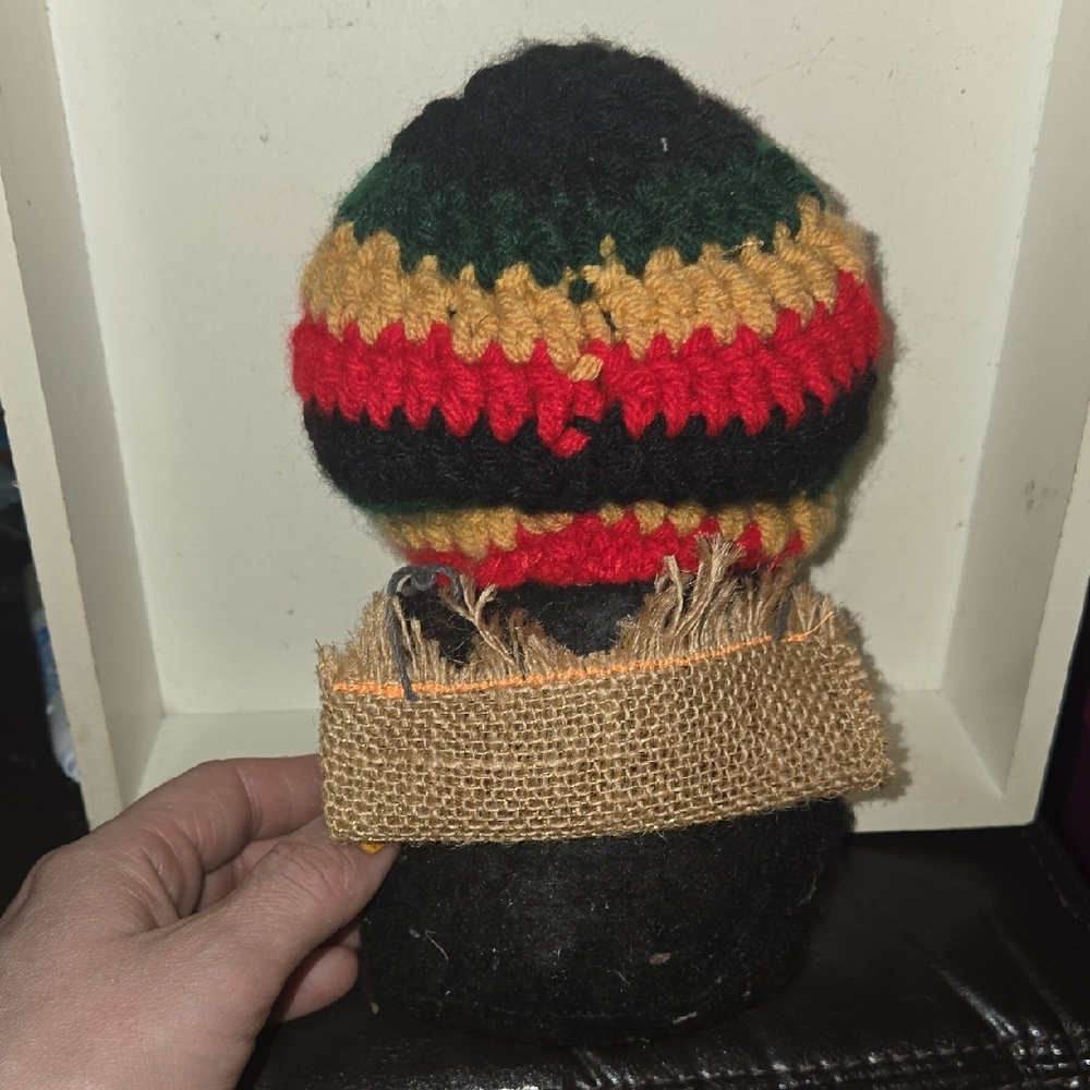 Handmade Knit Gnome with Rasta Hat - Red, Green, Gold - Picture 2 of 4